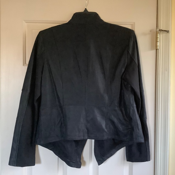 G.I.L.I Open Front Tonal Printed Leather Jacket with Pockets Black SZ 14 - Picture 9 of 16